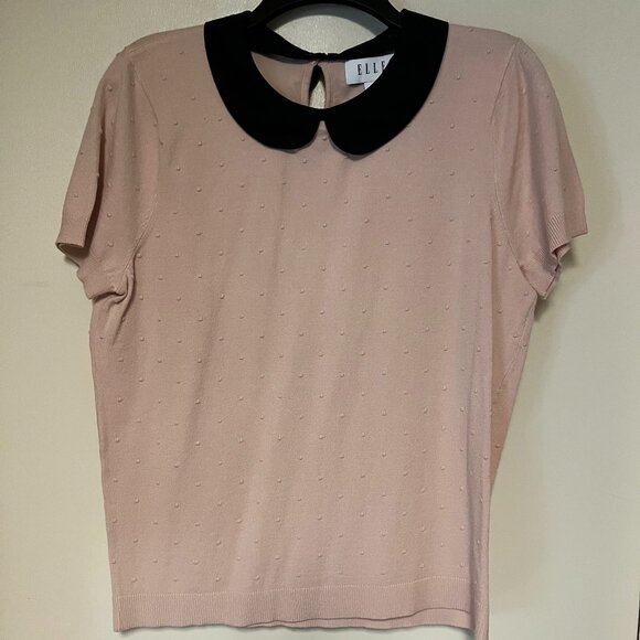 Elle Ballet Pink Sweater with black collar, Size L - Picture 1 of 2